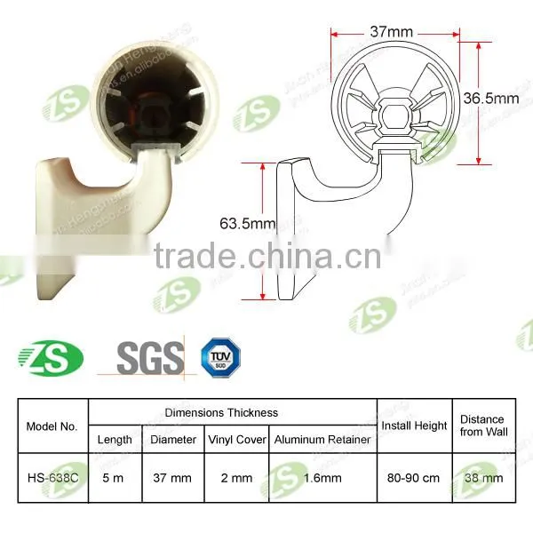 Aluminum+pvc wall mounted colorful new design high quality corridor handrail