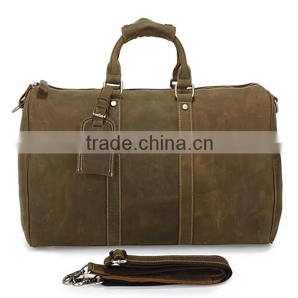 2014 Fashion vintage style travel shoulder bag genuine leather travel bag fit for 17'' laptop