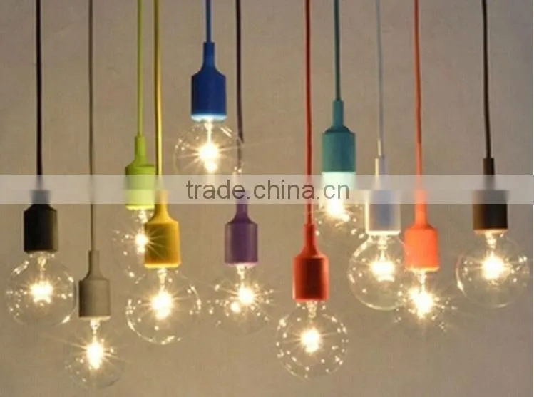 Simply Colourful E27 Pendant Light with Plastic Ceiling Rose, Braided Textile Wire, Silicone Lamp Socket