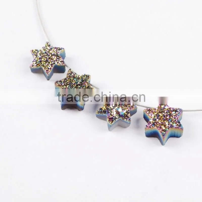 Wholesale mogen david star loose flat agate druzy cabochon beads