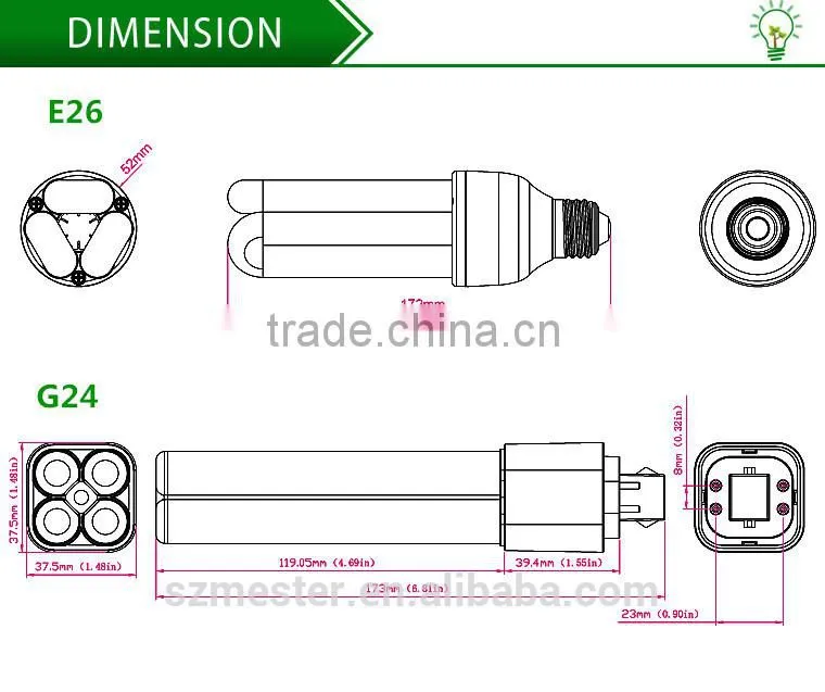 UL 277v 280DE 950lm SMD3014 11w G24Q3 G24D3 LED PL 4 Pin G24Q Base