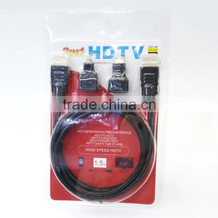 Digital mini micro hdmi component 3 in 1 hdmi converter cable for mobilephone camera computer monitor
