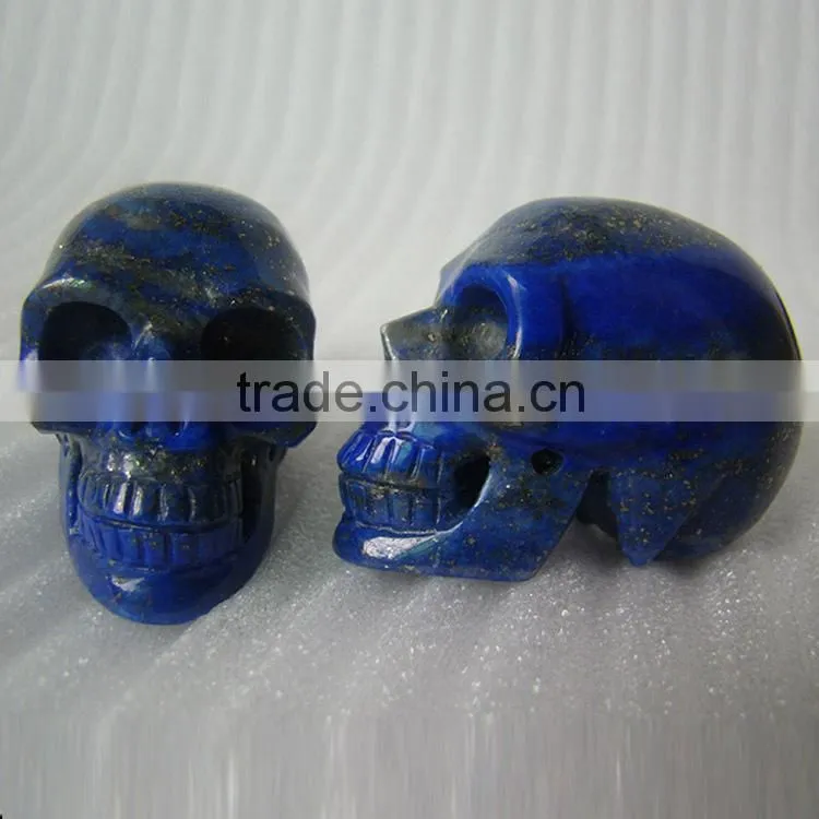 Semi precious stone lapis lazuli skull carving