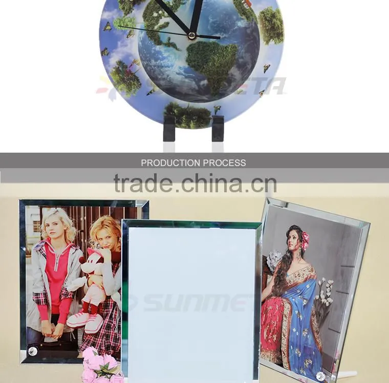 Sunmeta factory directly blank sublimation round shape glass photo frame with clock BL-27