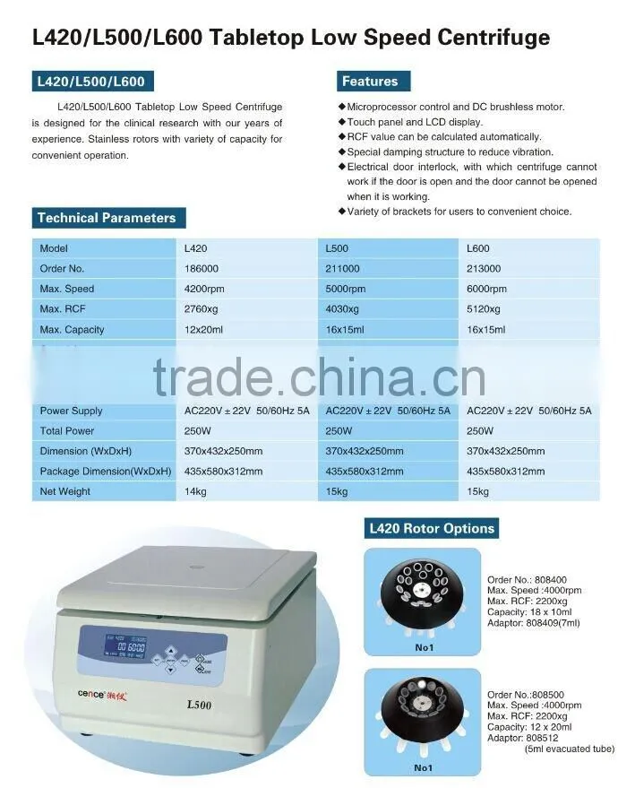 L420 /L500/L600Table-top Low-speed Centrifuge