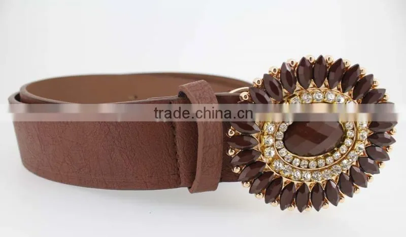 Vintage Style women's fashion PU brand belt with shiny rhinestone square shape buckle