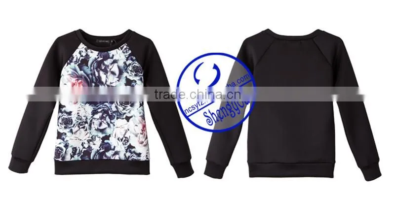 Custom space cotton womens printed pullover raglan sleeve sweatshirts wholesale