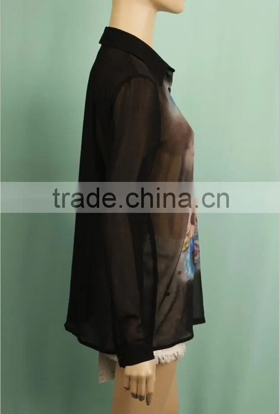 Office lady wear long sleeve chiffon digital printed uniform blouse WT140430257