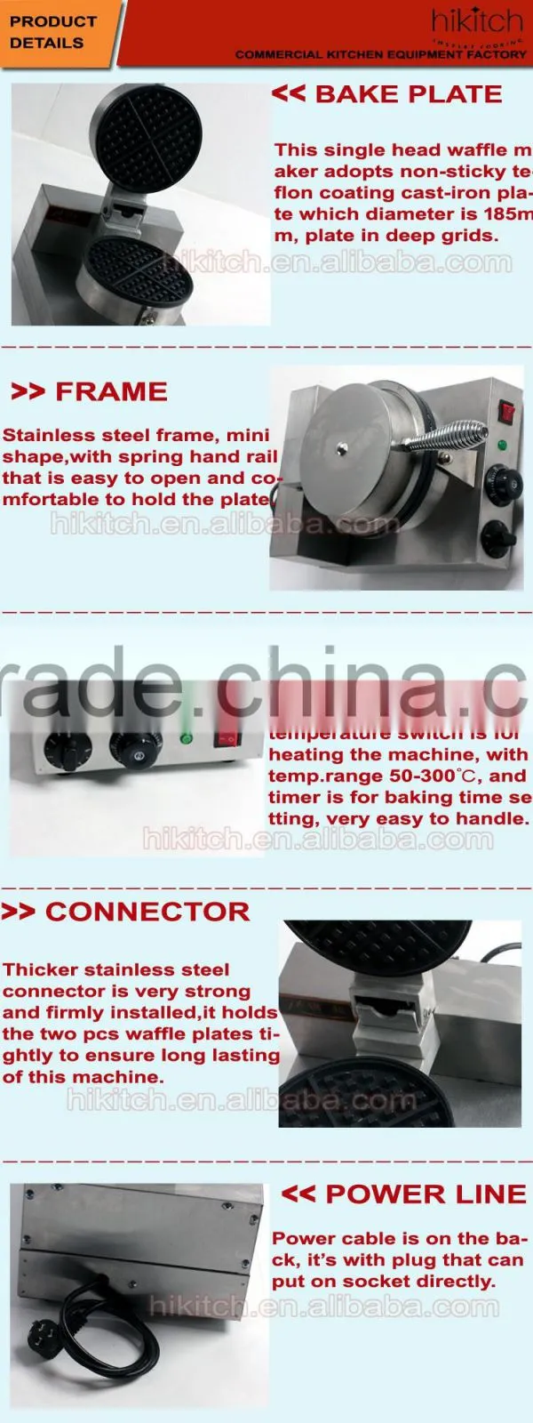 Snack equipment electric cooking plate single head waffle machine maker