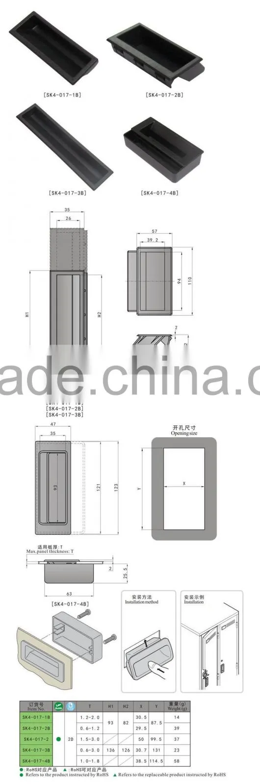 SK4-017 China Manufacturer ABS plastic flush pull cabinet Handle, hidden cabinet door handle