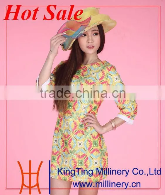 Popular design top selling organza hats and neck designs for ladies suit in China