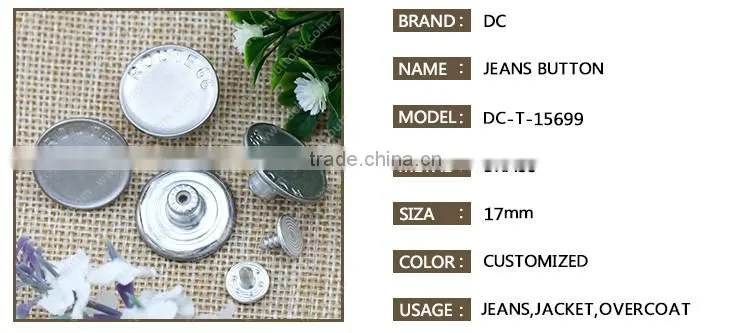 Factory selling custom logo silver button cover metal jeans button