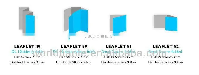 2013 Hot Sales! Different Size full color printing folded Leaflet
