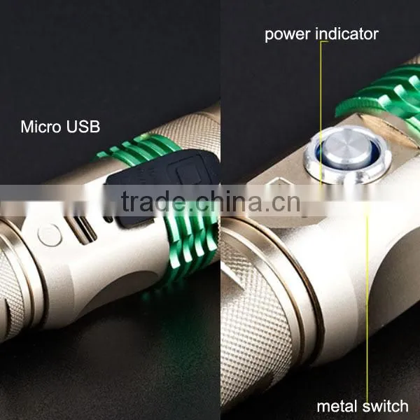 Muti-Funciton Aluminum Flashlight Rechargeable LED Flash Torch Light Long Range