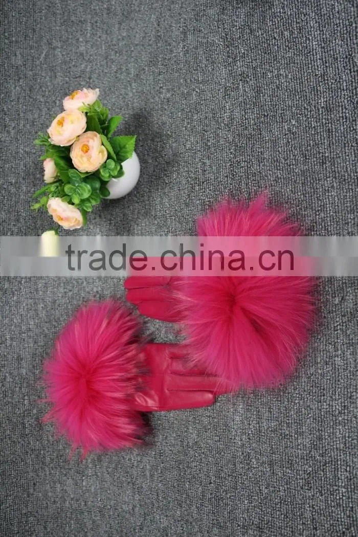 100% Genuine Fur Leather Gloves / Ladies Leather Gloves/Real fox fur leather gloves