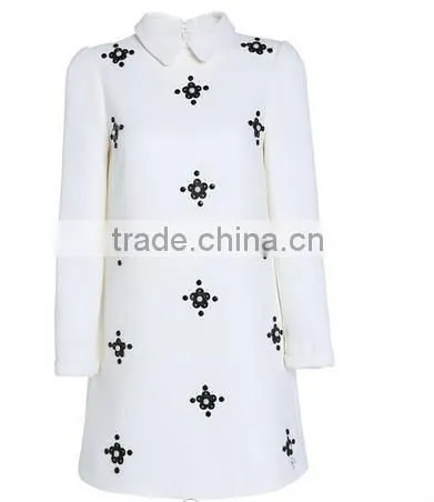 2015 hotwholes unique turndown collar three lines cross-shape embroider ladies coat