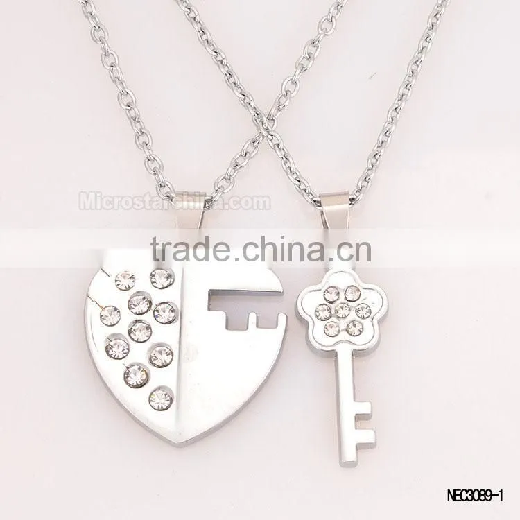 Crystal Heart Key Silver Plated Couple Necklace For Valentine's Day Girlfriend