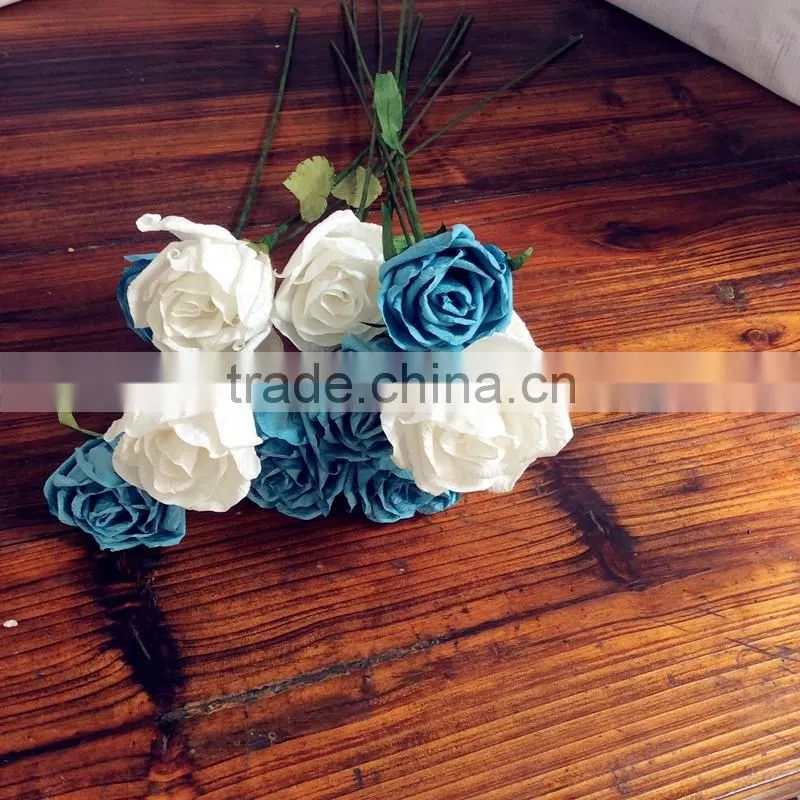 wedding decoration rose, blue & white crepe paper rose, party decoration rose