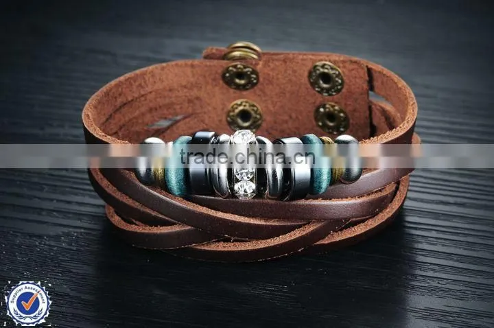 free shipping fast delivery men leather bracelet , stainless steel jewelry