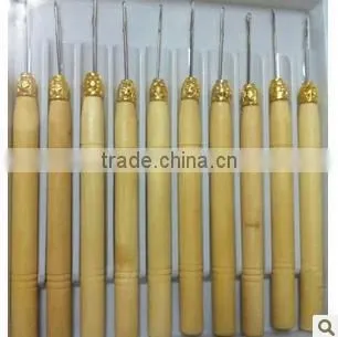 wood handle hair extension hook hair extension pulling needle hair extension threads hair hooks