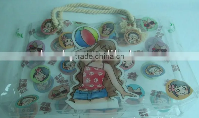Plastic pvc beach bag with hand length handle