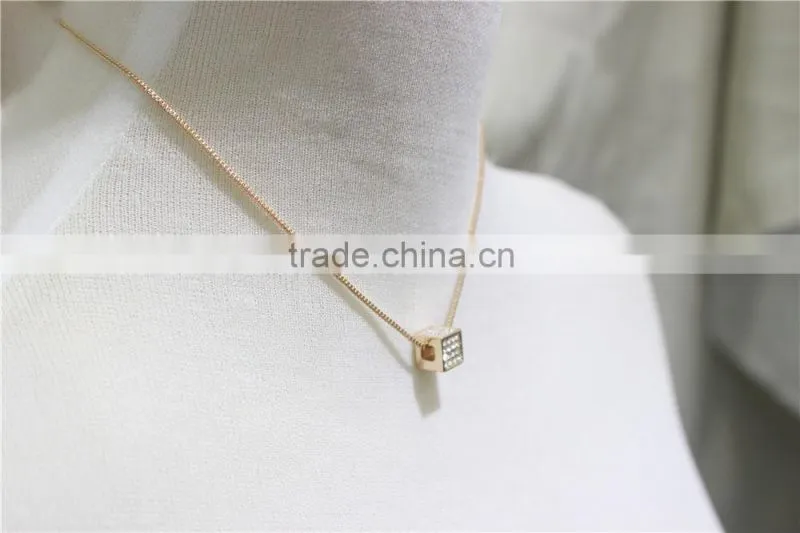 Cheap Corn Chain Necklace Square w/ Clear Diamond Necklace Simple Chain Gold Necklace2016 Fashion Style Wholesale