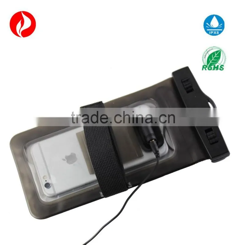 PVC material waterproof phone bag with headphone jack