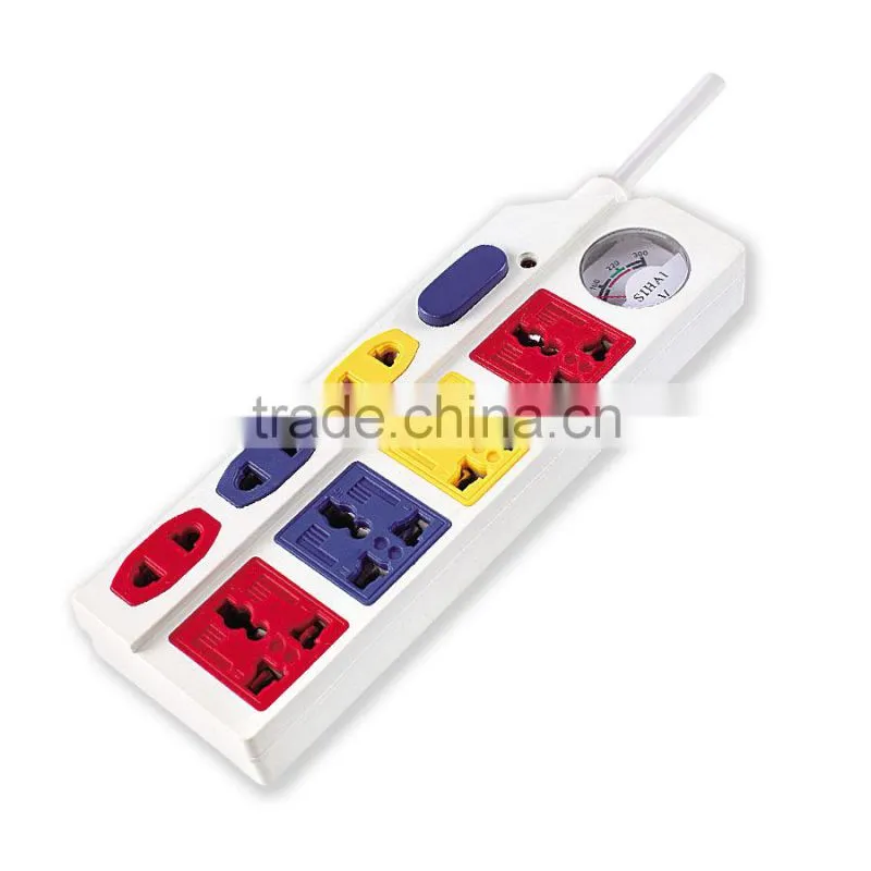 7 Way Color Electrical Universal Power Strip With Switch and Voltmeter