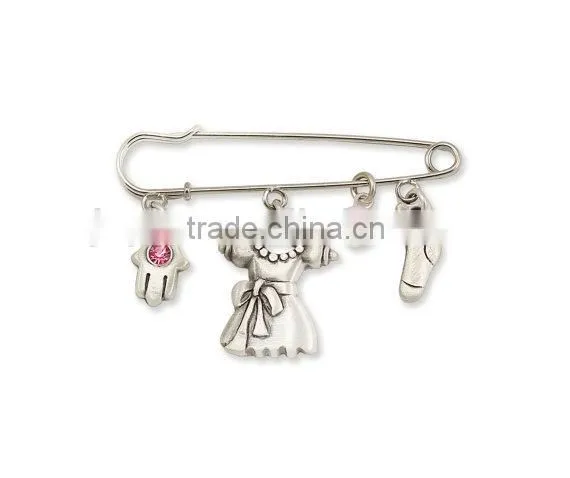 Baby Boy Newborn Gift carriage pin Hamsa Evil Eye Protect elements Gemstone crystal Silver Jewelry