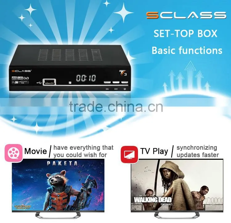mini digital tv Sclass T3 IPTV set top box satellite tv receiver free sks iks for south america