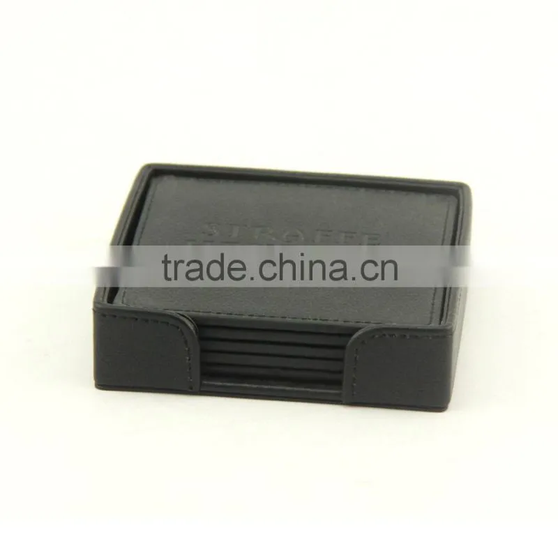 Black square PU leather coaster sets