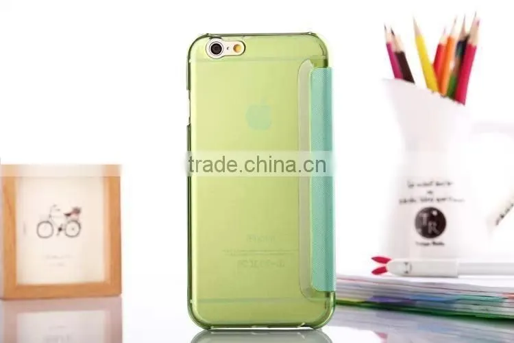 hidden window view super slim flip case for iphone 6 4.7 inch custom is available, for iphone 6 window view case with stand
