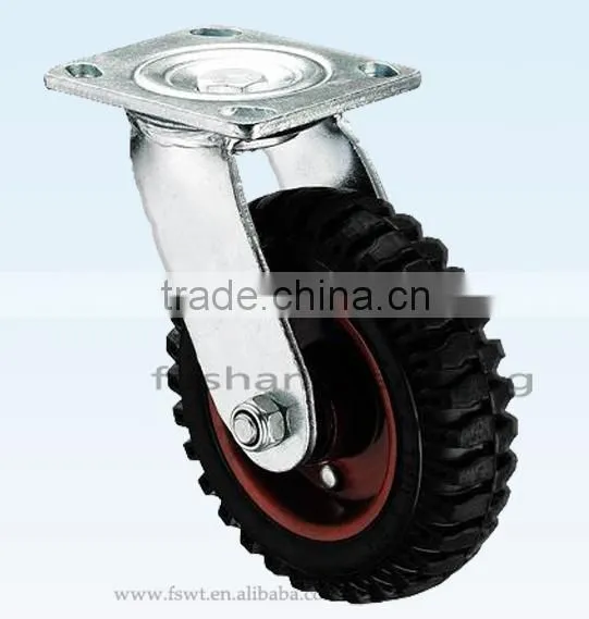 Double Steel Bearings Heavy Duty Iron Core Black Rubber Caster Wheel