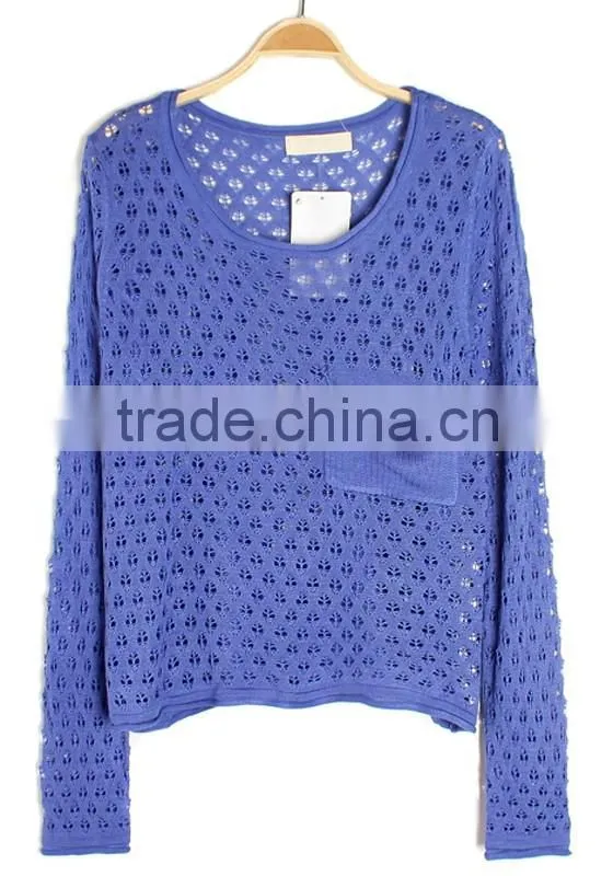 woman open stitch short style tops sweater