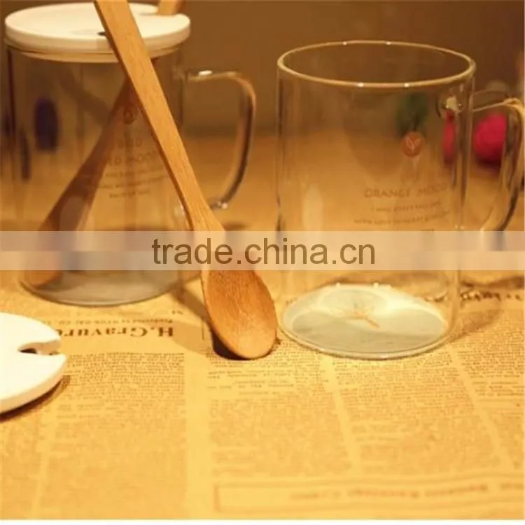 400ml Heat-resistant borosilicate glass cup with plastic lid and bamboo spoon