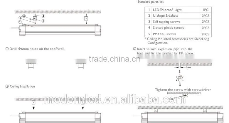 2x18w 2x9w led tri-proof light fixture 100lm/w waterproof