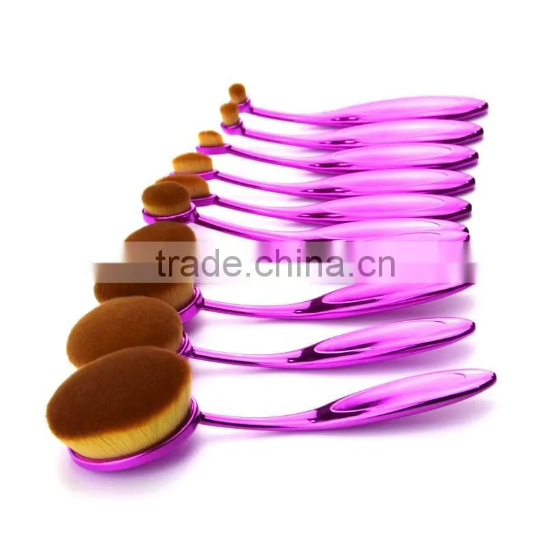 10pcs oval brush set plastic handle soft synthetic hair foundation powder tooth brush shape makeup set