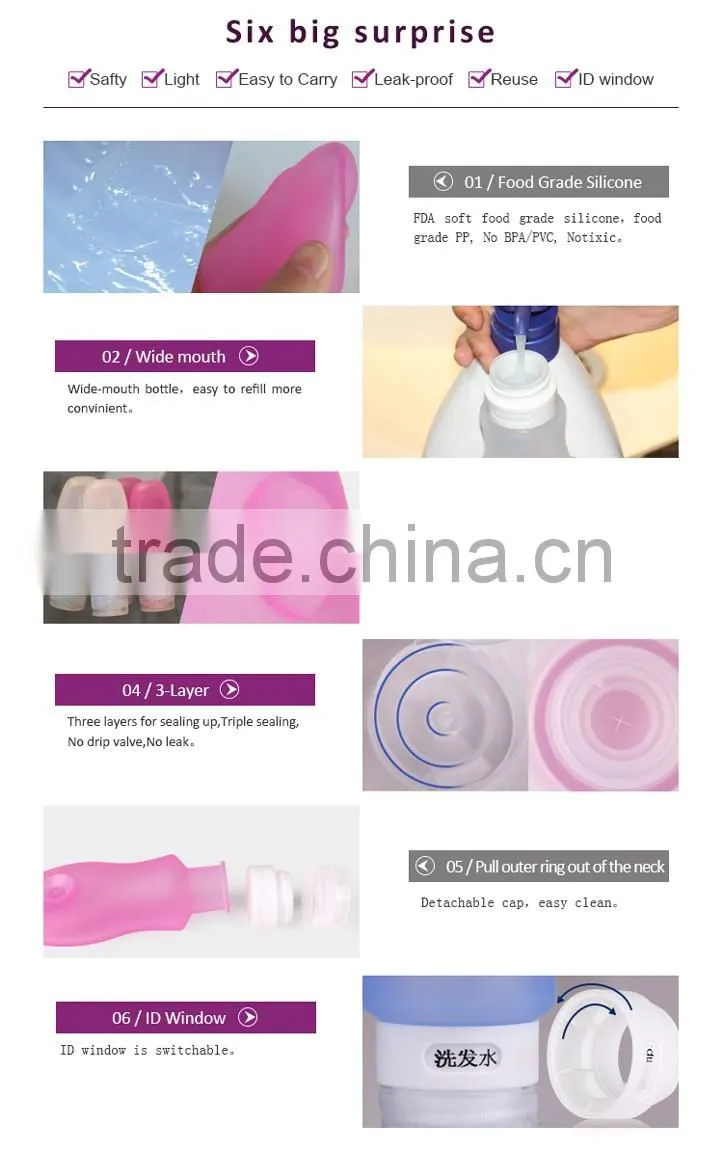 Portable Soft Silicone Travel Bottles Set Refillable Travel Tubes New