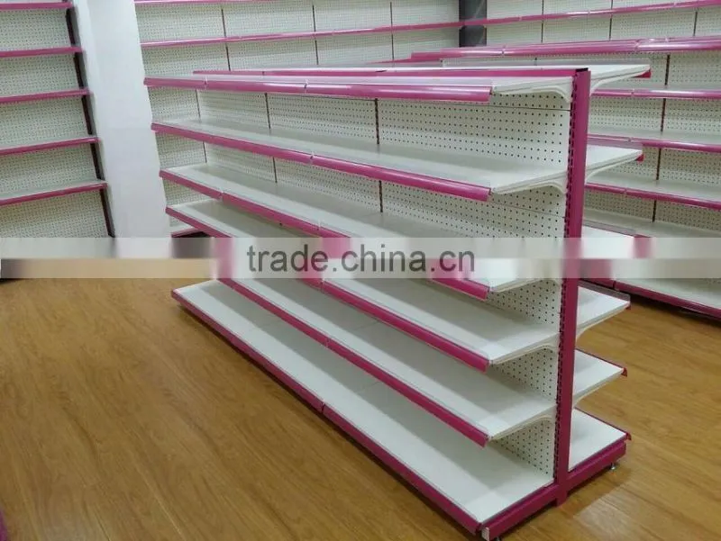 convenience store/shop gondola with plastic shelf labels