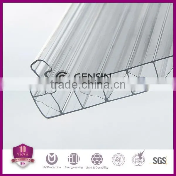 U-lock System Polycarbonate Sheet Hollow W-structure UV Resistance Coating Leaking Proof Easy Installation For Greenhouse 8-16mm
