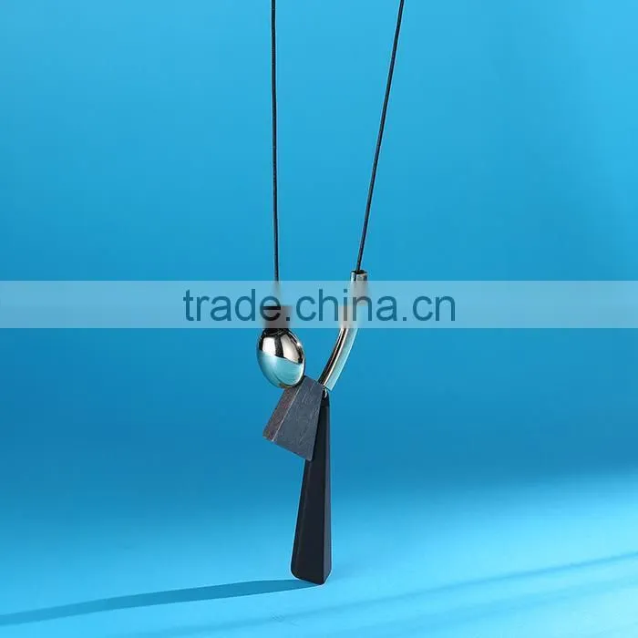 geometric wood bead pendant necklace gold curved tube bead black chain necklace geomotric rubber pendant long sweater necklace