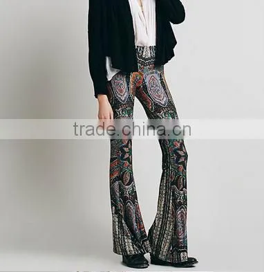 Fashion Hot Sale Paisley Print Stretch Flare Boho Hippie Style Pants Boho Pants Bell Bottom Trousers