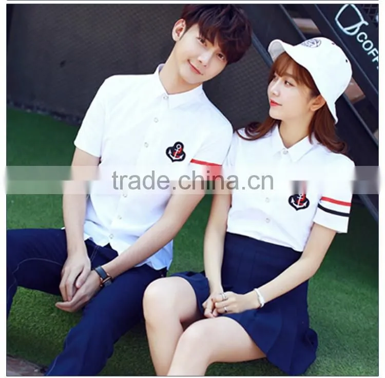 School White Cotton Shirt And Navy Blue Denim Skirt Sets