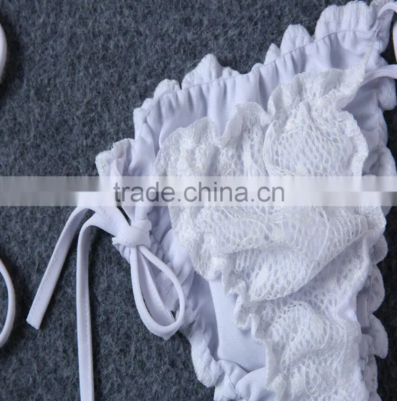 M742 D.Y fashion 2016 ladies white lace split bikini swimwear beachwear