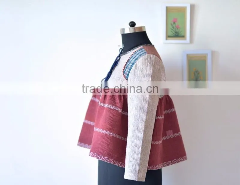 Vintage Kantha Kediyu Style Jacket in Beautiful Vintage Colors ~ Large