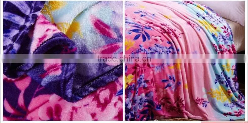 Easy pack plaid design colorful flowers print coral fleece blanket