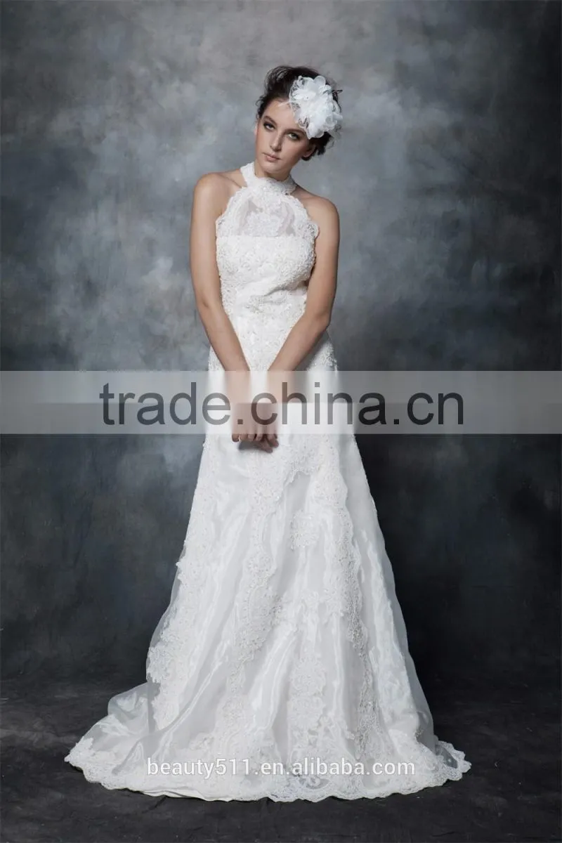 Sheath Halter Neck Lace-Up Taffeta Wedding Dress AS29602