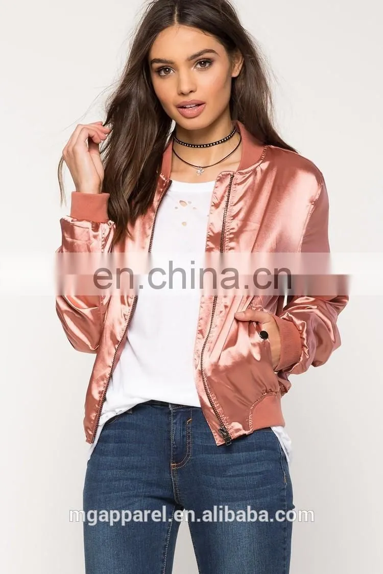 China clothing manufacturer custom plain Satin Bomber Jacket wholesale