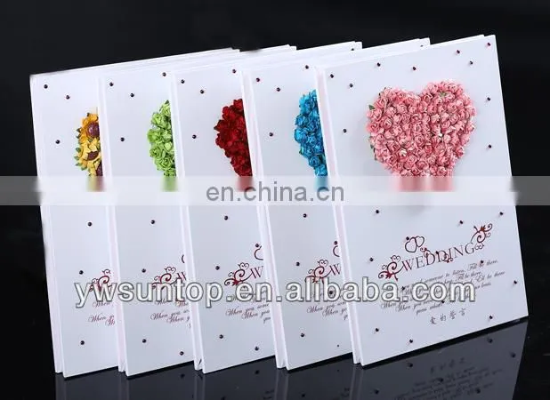 2015 cheap Novel heart design with rose decoration wedding guest book