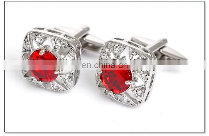 Luxurious Red Diamond Stone Unisex Shirt Jewelry Cufflinks Brand